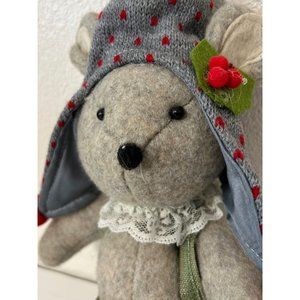 Gray Christmas 12” Holiday Mouse Bean Bottom Plush Knit Hat Jumper Skirt